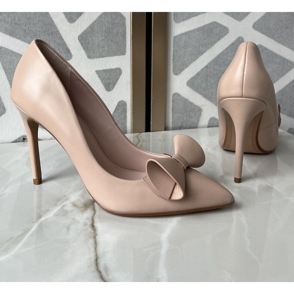 New Ted Baker Zafili Bow Leather Heels Slip On Pumps Pointed Toe Sz 10 11 Blush